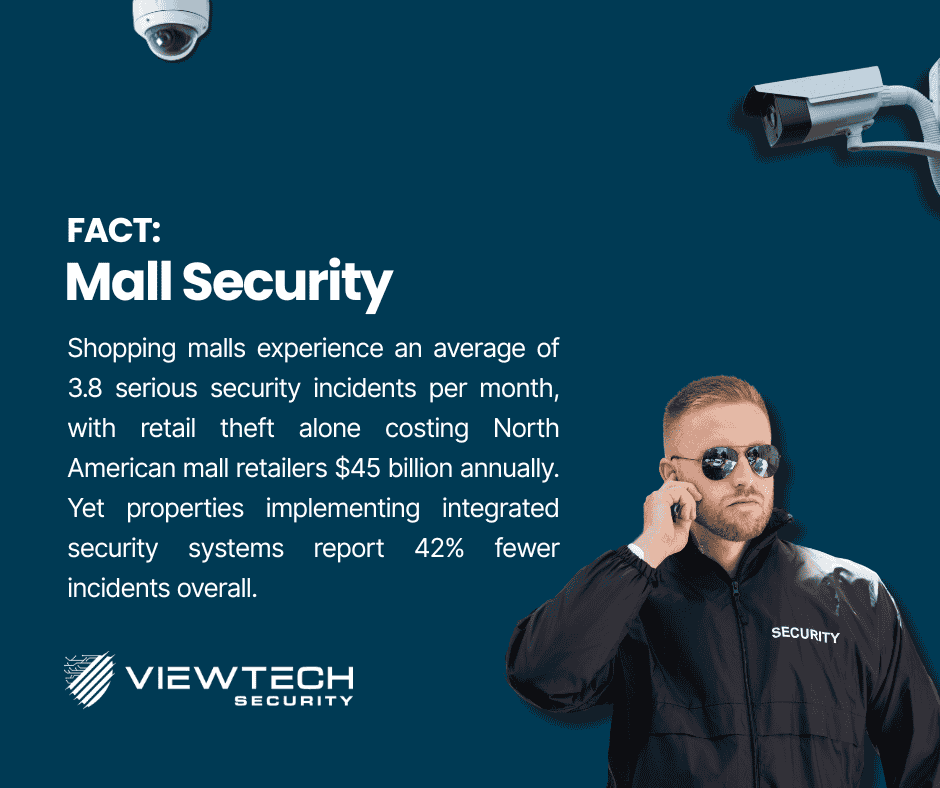 Mall security guard & surveillance cameras. Reduce theft incidents in retail stores.